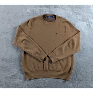Polo Ralph Lauren Mesh Knit Sweater Mens Large Brown Crewneck Pullover READ